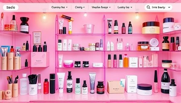 An interactive virtual beauty marketplace interface showcasing a variety of indie beauty brands and products, with vibrant visuals and easy navigation for customers to explore and shop, creating a dynamic and engaging online beauty shopping experience.