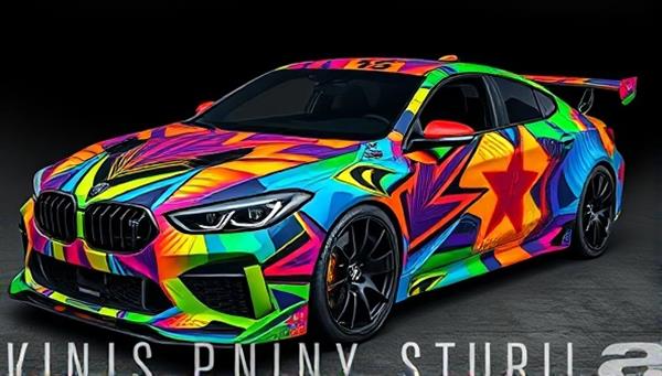 An image of a vibrant, eye-catching custom vinyl-wrapped car with a unique design that showcases the studio