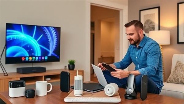 An engaging visual of a tech expert assisting a homeowner with setting up a smart home system, with various devices and gadgets on display, showcasing the expertise and hands-on support provided by TechHome Assist in integrating technology seamlessly into real estate properties.