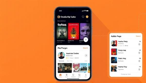 A sleek mobile app interface of SoundScript Subs featuring a personalized audio content library with vibrant cover art, user profile preferences, and a dynamic playlist queue, creating a tailored and immersive audio experience.