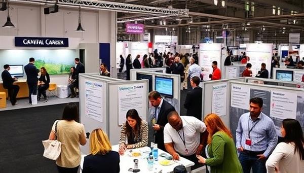 A virtual career fair showcasing diverse professionals engaging in networking sessions, career coaching workshops, and job search strategies, symbolizing growth, opportunity, and professional success.