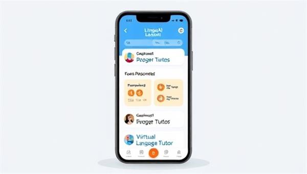 An illustration of a smartphone screen displaying the LinguaAI app interface with interactive language lessons, personalized study recommendations, and a virtual language tutor, conveying the convenience and effectiveness of AI-powered language learning.