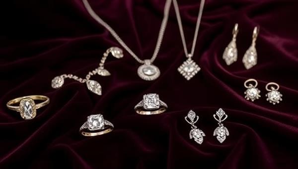 An elegant image featuring a collection of custom-designed jewelry pieces, including rings, necklaces, and earrings, displayed on a luxurious velvet background with soft lighting to emphasize the craftsmanship and beauty of the bespoke creations offered by GemCraft Express.