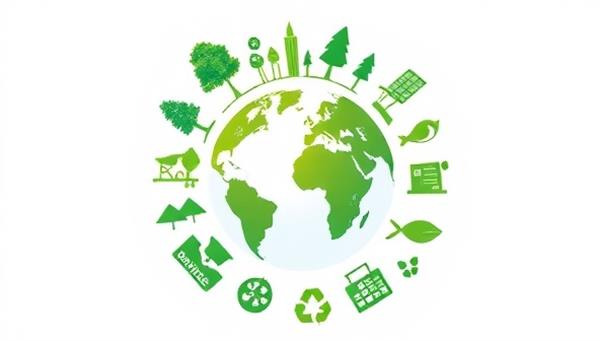 An artistic representation of a globe surrounded by sustainable icons like trees, solar panels, and recycling symbols, symbolizing the harmony between business and the environment in sustainable consulting.