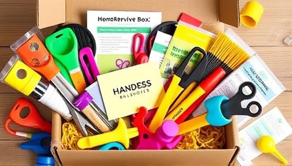 A vibrant and inviting subscription box filled with colorful DIY materials, tools, and project guides, creating an enticing visual representation of the creative and hands-on home improvement projects included in the HomeRevive Box subscription service.