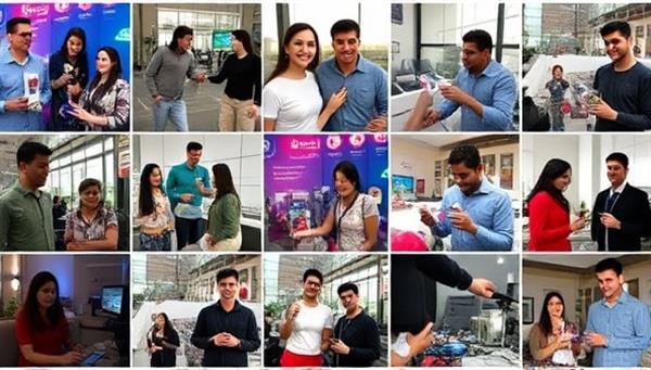 A diverse collage of user-generated photos and videos showcasing customers using and enjoying various branded products and services, capturing authentic moments and emotions that resonate with audiences and highlight the power of UGCAdBoost in advertising.