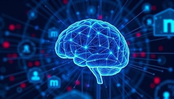 An abstract representation of artificial intelligence, featuring interconnected nodes and data streams, symbolizing the complex algorithms and machine learning processes behind the content recommendation platform.