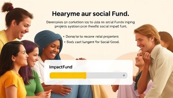 A heartwarming visual of diverse individuals participating in a crowdfunding campaign on ImpactFund, showing donors contributing to social impact projects, beneficiaries receiving support, and a progress bar filling up, symbolizing collective action and positive change through crowdfunding for social good.