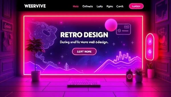 A visually striking website layout blending retro design elements such as neon colors, pixel art graphics, and vintage typography, creating a vibrant and nostalgic online experience that captures the essence of RetroRevive Designs