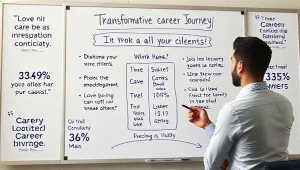 An image of a virtual career consultant guiding a client through a career assessment process via a virtual whiteboard, surrounded by inspirational career quotes and job market statistics, signaling a transformative career journey.