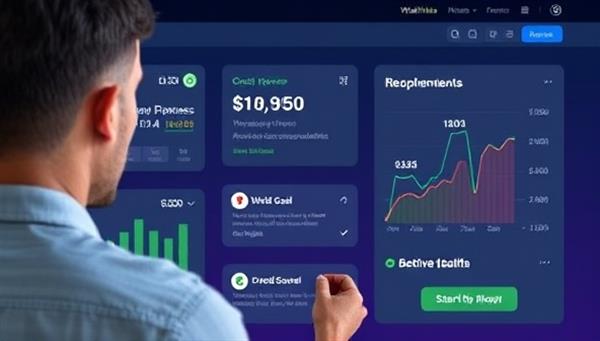 An individual using the WealthWise AI platform to track expenses, receive investment recommendations, and set financial goals, creating a visual representation of financial health and wealth building through automated assistance and smart money management.