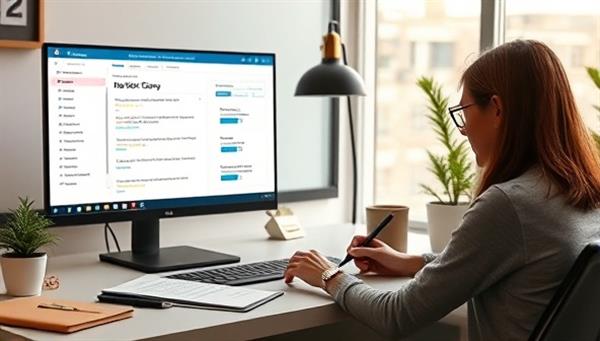 An SEO-focused content creation workspace with a screen showing keyword research tools, SEO guidelines, and a writer crafting compelling copy, illustrating the synergy between creative content and SEO strategies offered by SEOscribe.