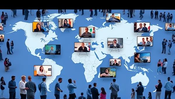 An interactive digital map displaying various virtual event icons, each representing a unique localized experience, surrounded by virtual attendees engaging in interactive workshops and networking sessions, illustrating the vibrant and community-centric nature of CommuniVibe Events.