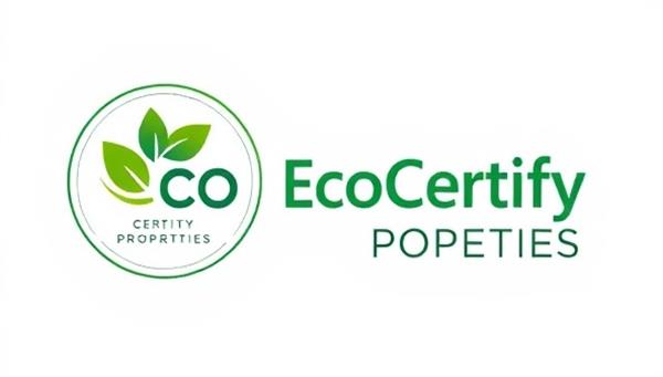 A visually appealing certification logo for EcoCertify Properties, featuring green leaves and sustainable design elements, symbolizing the agency