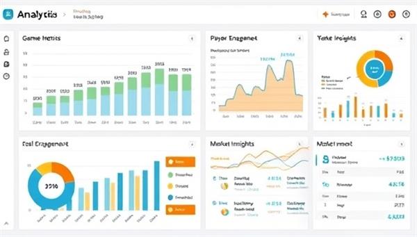 An AI-powered analytics dashboard displaying real-time game metrics, player engagement data, and market insights, illustrating the consultancy service