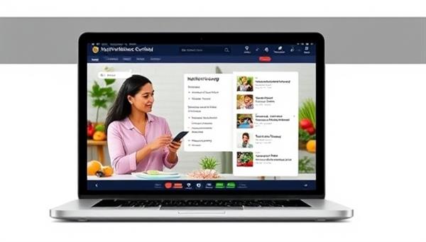 A virtual nutrition coaching session displayed on a laptop screen, featuring a nutrition coach providing personalized meal planning advice and dietary recommendations to a client, with vibrant food images and wellness tools in the background, showcasing the transformative power of NutriRevitalize Virtual in optimizing nutritional health and vitality.