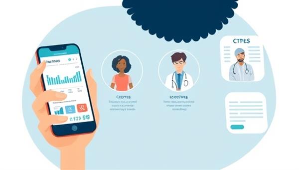 An illustration of an individual using a smartphone app to track health metrics, attend a virtual consultation with a healthcare provider, and access educational materials on chronic disease management, showcasing empowerment and support for individuals with chronic conditions.