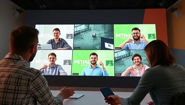 A virtual team-building session in progress, with team members participating in a collaborative online game, sharing screens and interacting enthusiastically, conveying a sense of unity and teamwork in a digital environment.