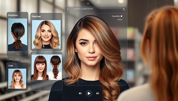 A virtual hairstyling consultation interface showing a client
