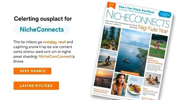An engaging digital magazine cover featuring vibrant visuals and content snippets related to a specific niche interest, showcasing the personalized and captivating content available through NicheConnect