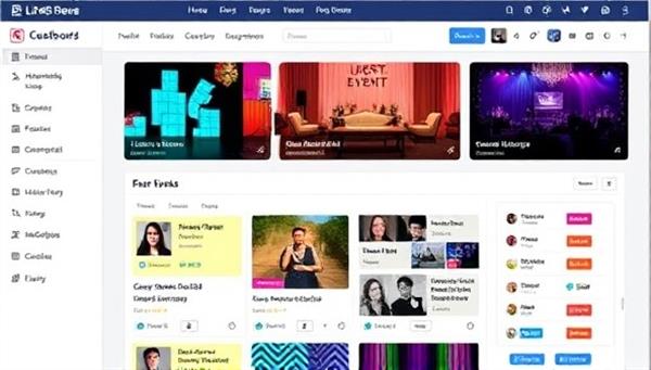 An online event planning dashboard with colorful event graphics, vendor profiles, and booking options, showcasing a user-friendly interface for seamless event organization and coordination, evoking creativity and professionalism.