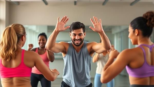 An energetic and inspiring image of a virtual fitness coach guiding a diverse group of individuals through a high-intensity workout session via a video call, showcasing the convenience and motivation of FitFusion