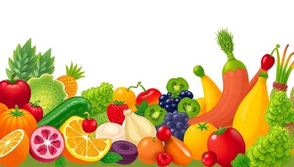 An artistic digital illustration featuring a vibrant array of fresh fruits, vegetables, and whole foods arranged in a visually appealing and appetizing manner, symbolizing healthy eating and balanced nutrition offered by the online service.
