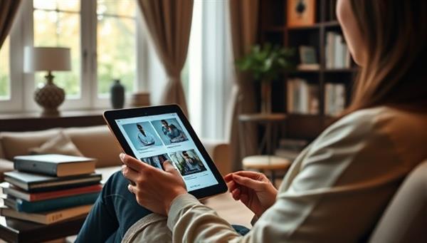 An elegant home setting with a person consulting a healthcare concierge via a sleek tablet, surrounded by medical books and a digital interface displaying healthcare services, portraying a seamless and high-end telemedicine experience.