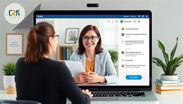 An online coaching session interface with a career coach providing guidance and support to a professional, surrounded by career development resources and tools, illustrating a personalized and empowering career coaching experience.