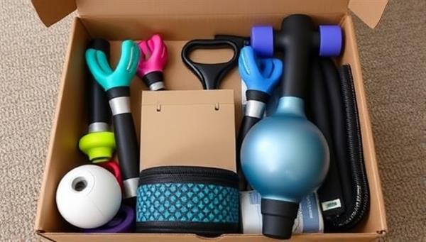 An assortment of high-quality fitness equipment displayed in a sleek and organized rental box, showcasing the convenience and versatility of FitGear Flex