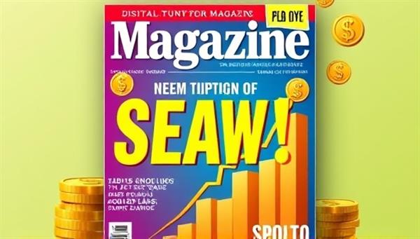 An artistic representation of a digital magazine cover featuring vibrant colors, bold typography, and financial symbols, such as dollar signs and growth charts, symbolizing wealth, knowledge, and sophistication, appealing to a modern and digitally savvy audience.