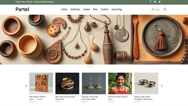 An aesthetically pleasing online marketplace homepage showcasing a variety of handcrafted items like pottery, jewelry, and artwork, creating a visual representation of the diverse artisanal offerings available on the platform.