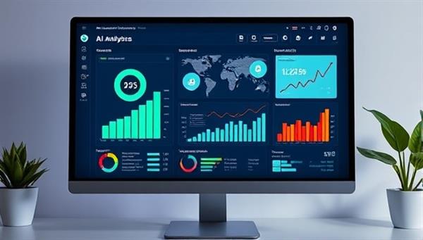 An advanced AI analytics dashboard on a computer screen, displaying real-time property investment data, market trends, and predictive insights, showcasing the cutting-edge technology and data-driven approach of the AI investment tool.