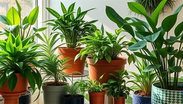 An aesthetic display of lush indoor plants in various pots and planters, arranged in a harmonious botanical setting with natural light streaming in, creating a serene and green oasis that inspires plant care and nurturing in living spaces.