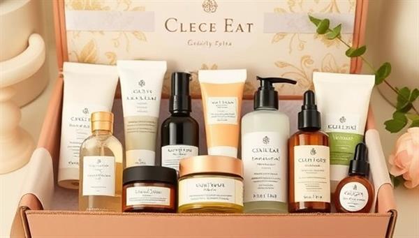 An elegant and curated beauty box display showcasing a selection of artisanal skincare, bath, and body products with exquisite packaging, artisan signatures, and natural ingredients, conveying a sense of luxury and artistry in beauty curation.