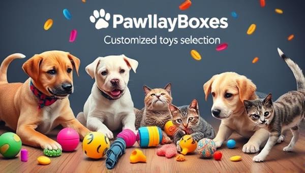 An artistic representation of a playful scene with pets enjoying PawPlay Boxes