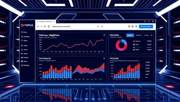 A futuristic digital interface displaying a web dashboard with advanced analytics graphs and user segmentation data, symbolizing the power of AI in targeted advertising.