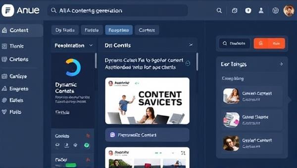 An AI-powered content generation interface displaying dynamic content creation processes and personalized content recommendations for clients, illustrating the efficiency and customization offered by ContentGenie AI.