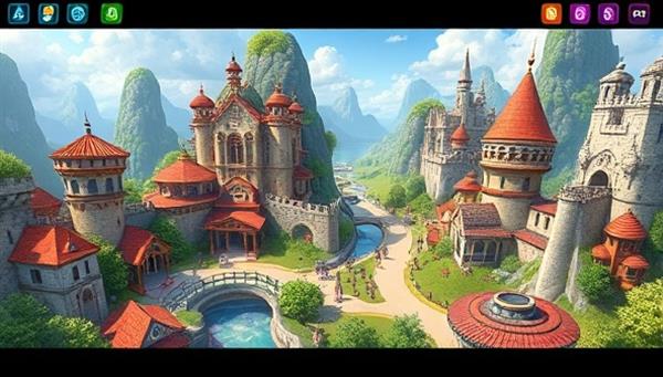 An immersive virtual world where language learners are engaged in interactive quests, dialogue exercises, and vocabulary challenges in various languages, with colorful in-game visuals and educational elements seamlessly integrated into the gaming environment.