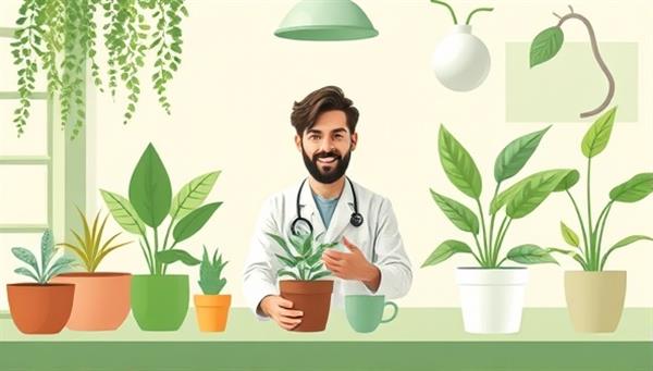 An inviting and green-themed digital illustration of a virtual plant care consultation session, with a plant expert providing advice on plant care techniques and solutions, creating a nurturing and informative environment for plant enthusiasts on GreenGuru Online.
