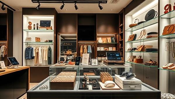 An image of a stylish boutique display featuring artisanal tech accessories crafted from premium materials and unique designs, creating a chic and trendy atmosphere that appeals to fashion-conscious tech enthusiasts at TechChic Boutique.