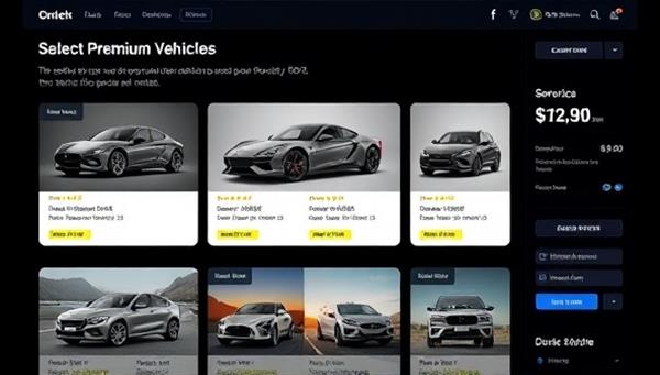 A digital interface showcasing a selection of premium vehicles available for subscription, with sleek images, detailed specifications, and subscription plan options, highlighting the flexibility and convenience of the service for modern consumers.