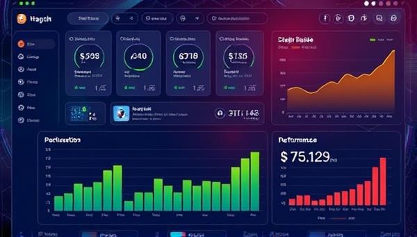 An AI-powered investment dashboard displaying personalized investment recommendations and performance insights, with interactive graphs and charts illustrating portfolio growth, providing users with a futuristic and data-driven investment experience.