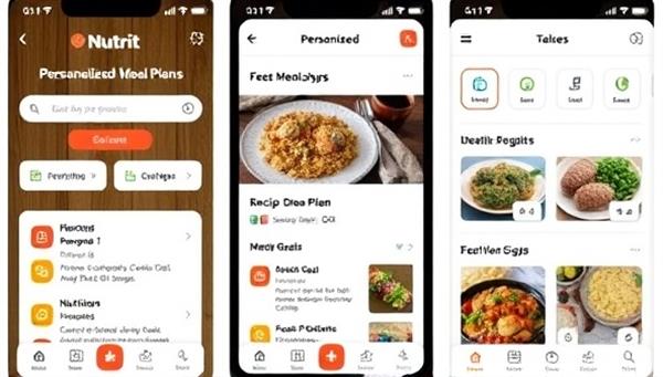 An app interface screenshot displaying personalized meal plans, recipe suggestions, and nutritional insights tailored to a user