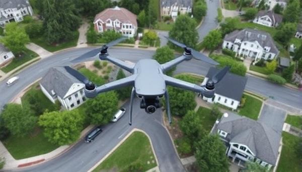 Aerial view captured by a drone showing a beautiful residential neighborhood, highlighting the unique perspective and details drones can provide for property inspections.