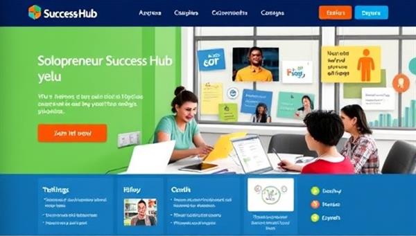 A vibrant and dynamic visual representation of the Solopreneur Success Hub platform, featuring a diverse group of freelancers collaborating in a virtual workspace, sharing ideas, resources, and success stories, with colorful graphics illustrating financial management tools and growth strategies, fostering a sense of community and empowerment among members.