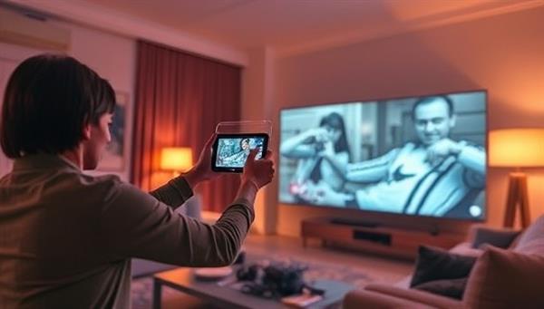 An image showcasing a person interacting with an AR ad projected in their living room, blending the virtual and physical worlds seamlessly, capturing the essence of personalized AR ad experiences.