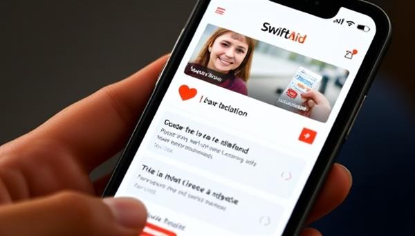 A mobile phone screen displaying the SwiftAid app interface with a user making a donation to a disaster relief fund, accompanied by real-time updates on the impact of the contribution, conveying immediacy and transparency in aid support.