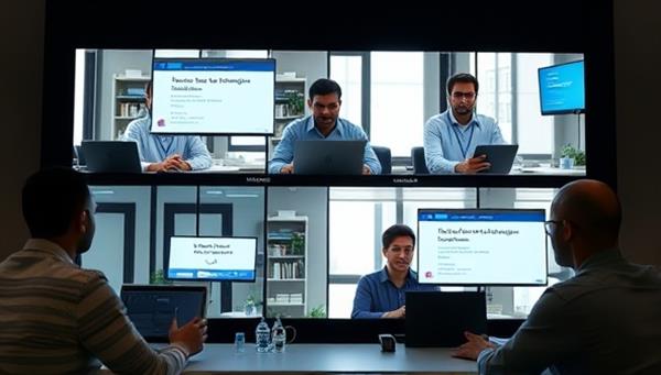 An engaging virtual training session with government employees participating in hands-on tech workshops, interacting with instructors via video conference, and exploring innovative tech solutions, symbolizing learning and skill development in a digital environment.