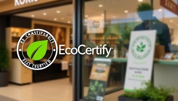 A digital badge featuring the EcoCertify logo and a green leaf symbol, displayed on the websites and storefronts of certified businesses, signaling their commitment to sustainability and attracting eco-conscious consumers.